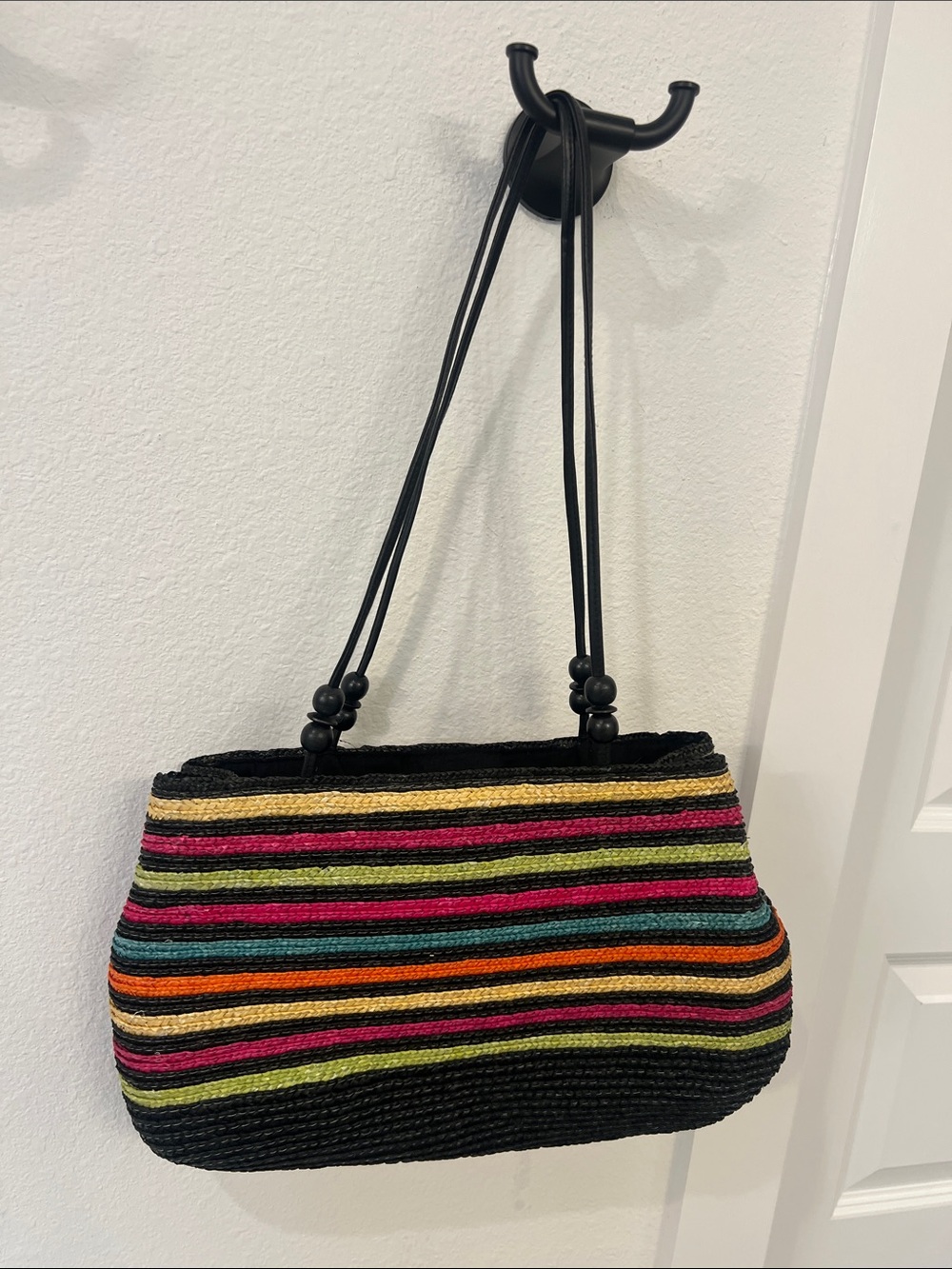 Woven Black Multicolor Stripe Shoulder Bag